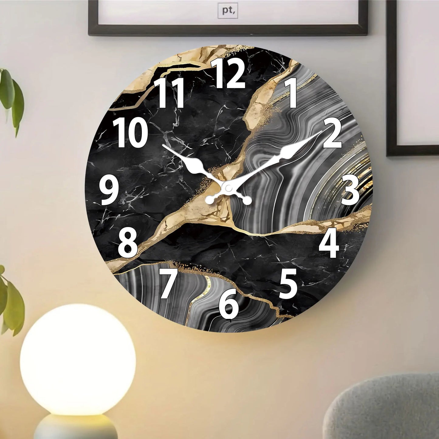 MarbellaTime | Modern Round Wooden Wall Clock | Silent Marble Design 1