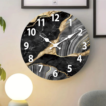 MarbellaTime | Modern Round Wooden Wall Clock | Silent Marble Design 1