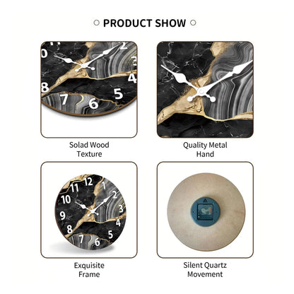 MarbellaTime | Modern Round Wooden Wall Clock | Silent Marble Design 4