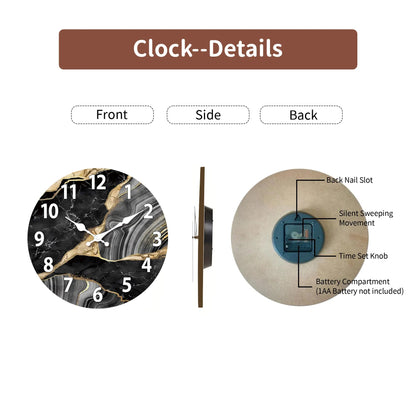 MarbellaTime | Modern Round Wooden Wall Clock | Silent Marble Design 5