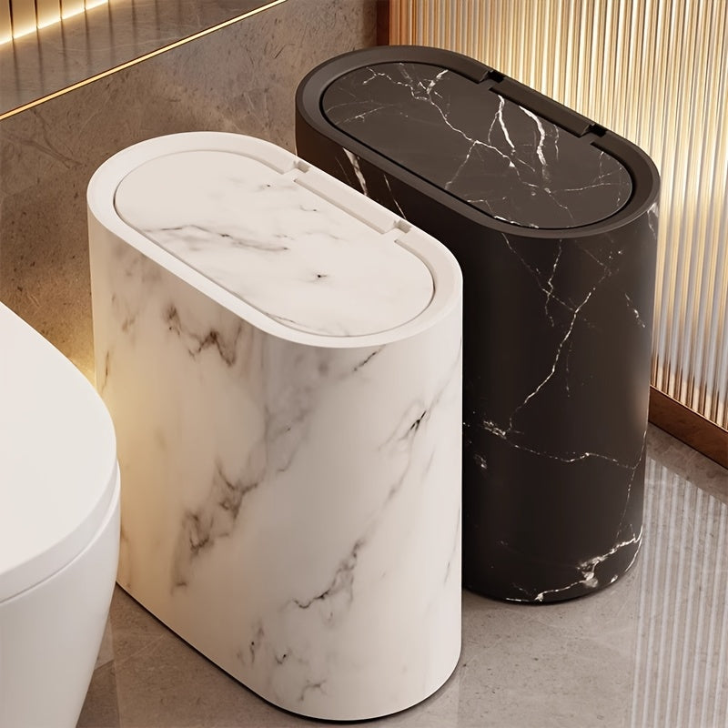 Marble Pattern Trash Can | Modern Bathroom & Kitchen Bin with Lid 9