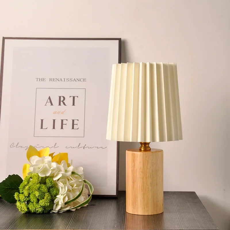 Medieval Pleated Table Lamp | Nordic Wood Base Design 0