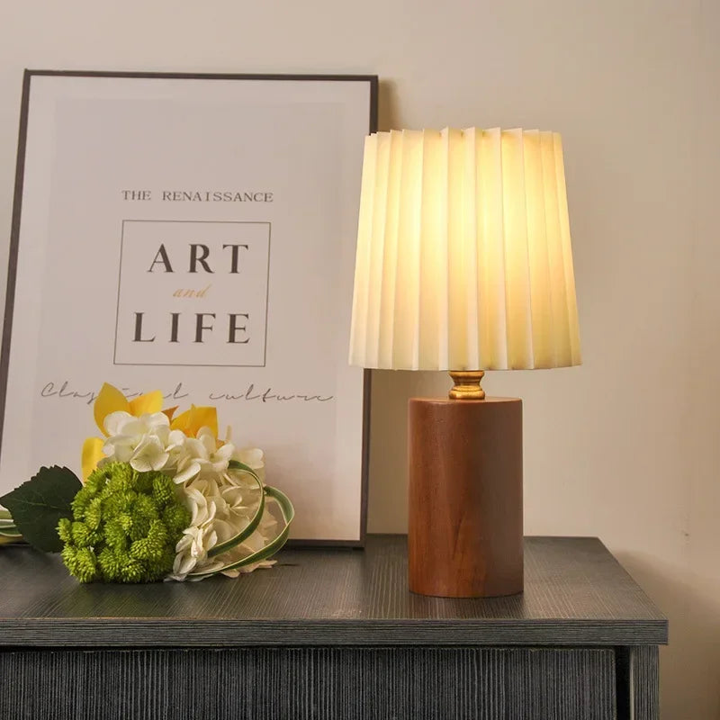 Medieval Pleated Table Lamp | Nordic Wood Base Design 1