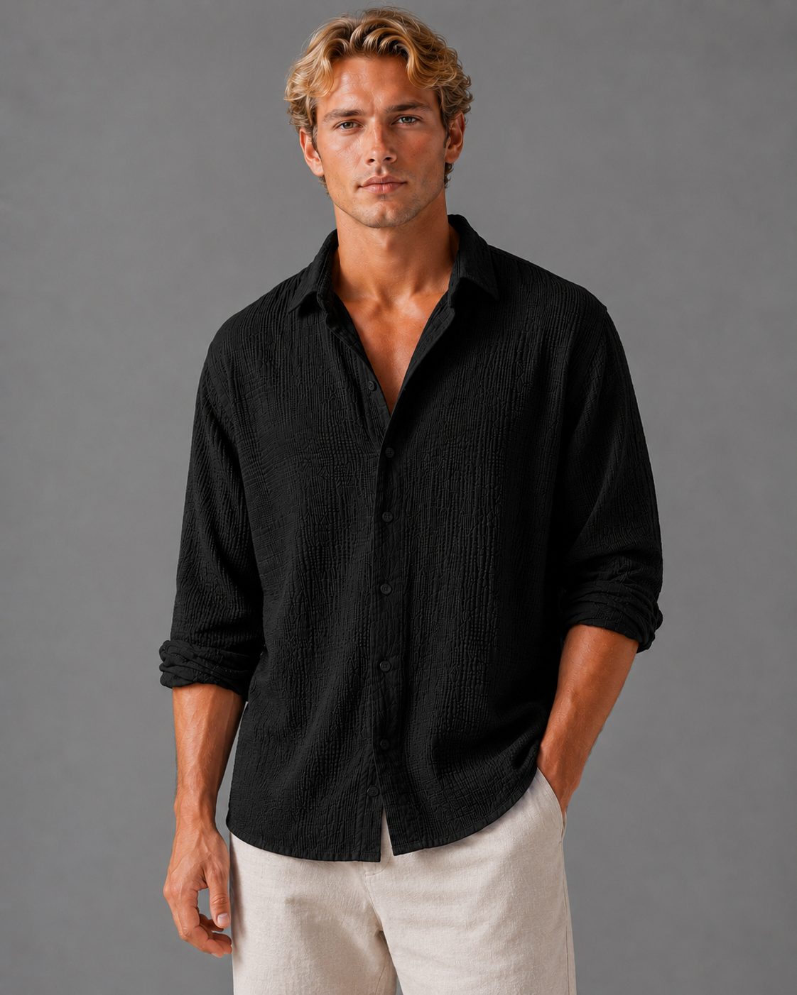 Men’s Linen Shirt – Lightweight Short Sleeve Button-Up