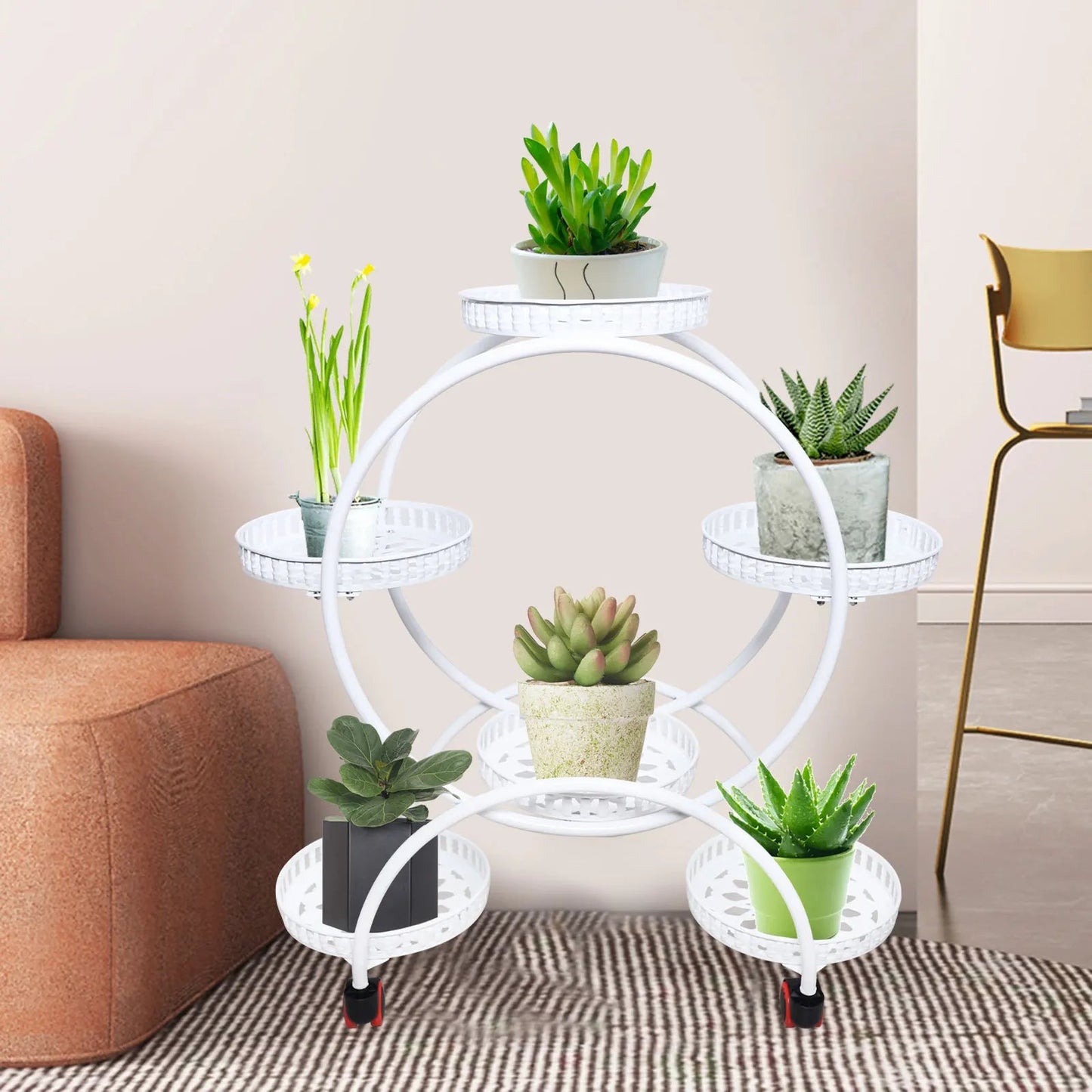 Metal Plant Stand with Wheels | 6-Tier Flower Pot Holder for Indoor & Outdoor Decoration 0
