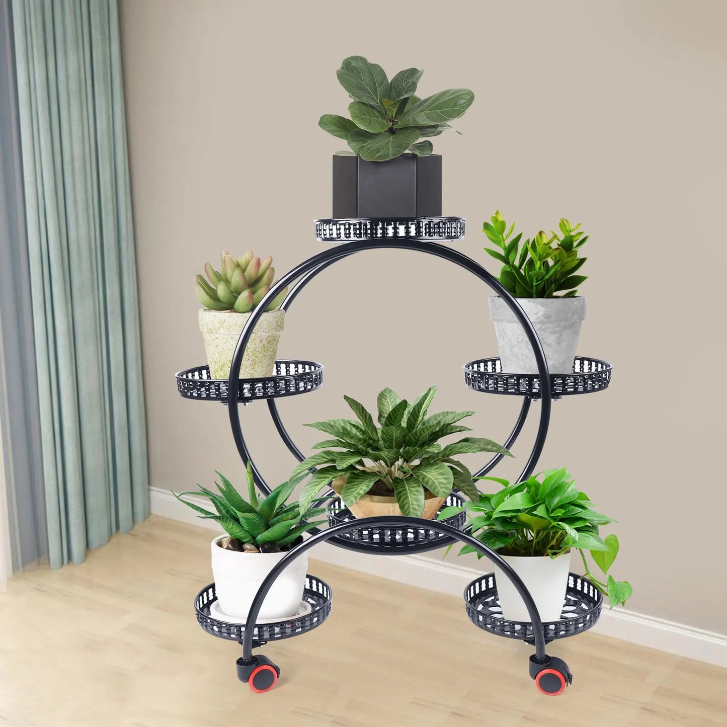 Metal Plant Stand with Wheels | 6-Tier Flower Pot Holder for Indoor & Outdoor Decoration 1