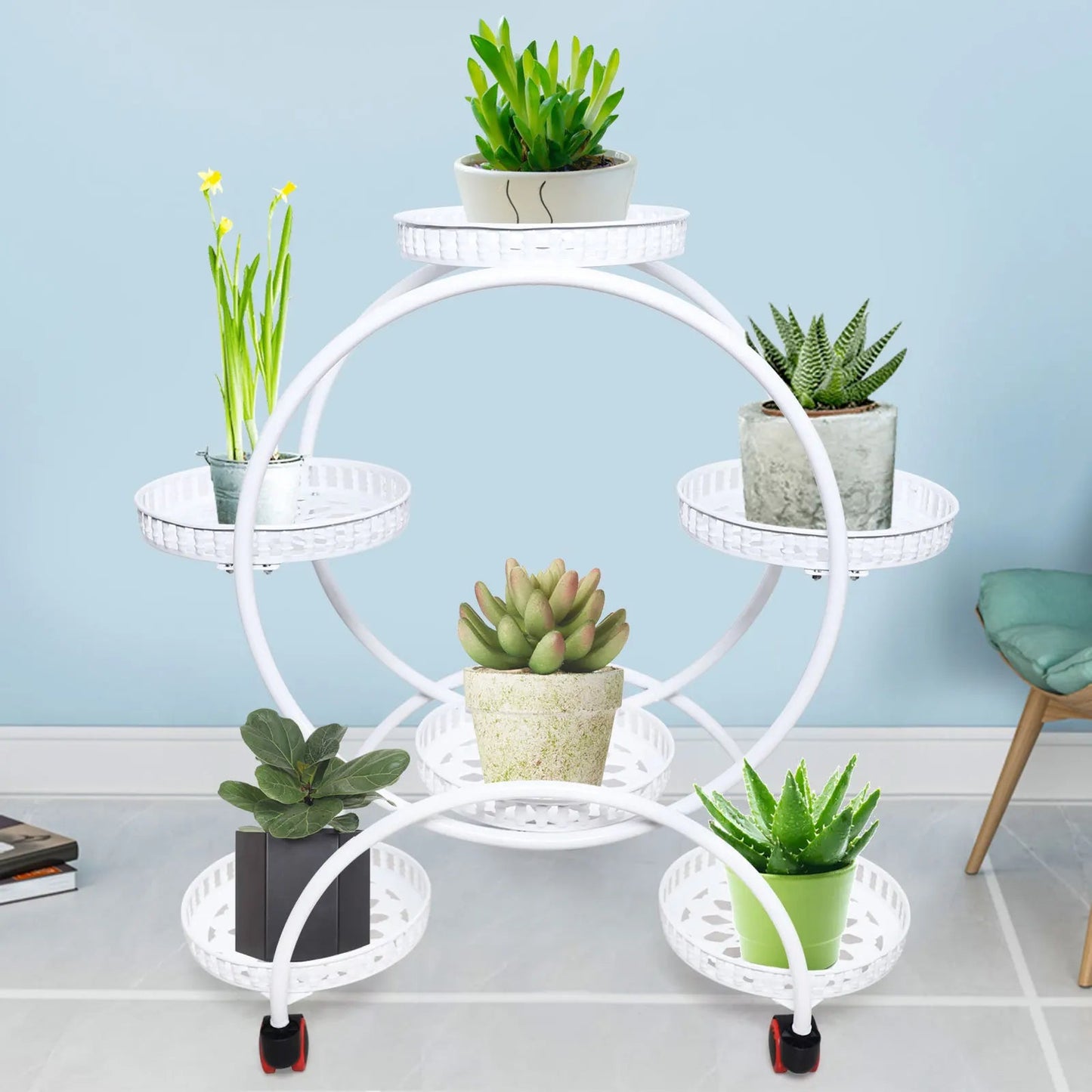 Metal Plant Stand with Wheels | 6-Tier Flower Pot Holder for Indoor & Outdoor Decoration 2