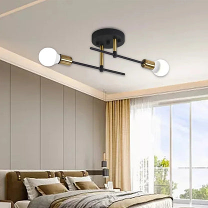 Modern 2-Light Ceiling Lamp | Black & Gold Flush Mount Chandelier 1