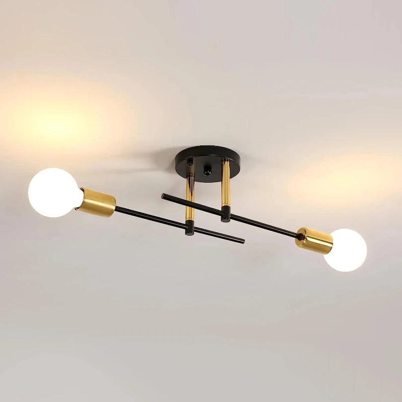 Modern 2-Light Ceiling Lamp | Black & Gold Flush Mount Chandelier 4