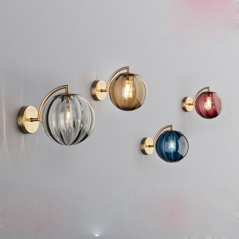 Modern Glass Ball Wall Lamp | Brass & Tinted Glass Design 2