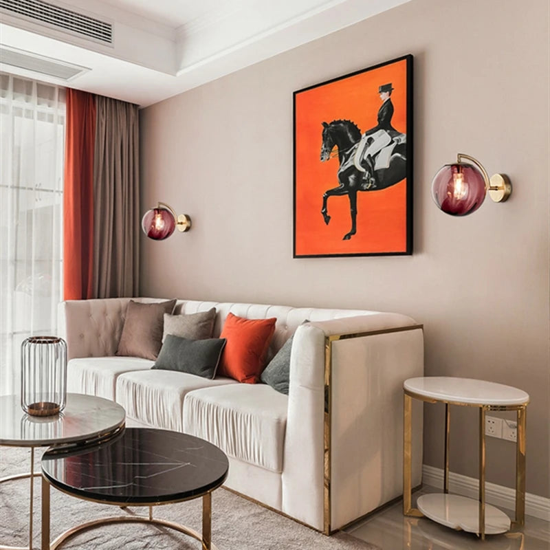 Modern Glass Ball Wall Lamp | Brass & Tinted Glass Design 3
