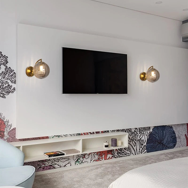 Modern Glass Ball Wall Lamp | Brass & Tinted Glass Design 5