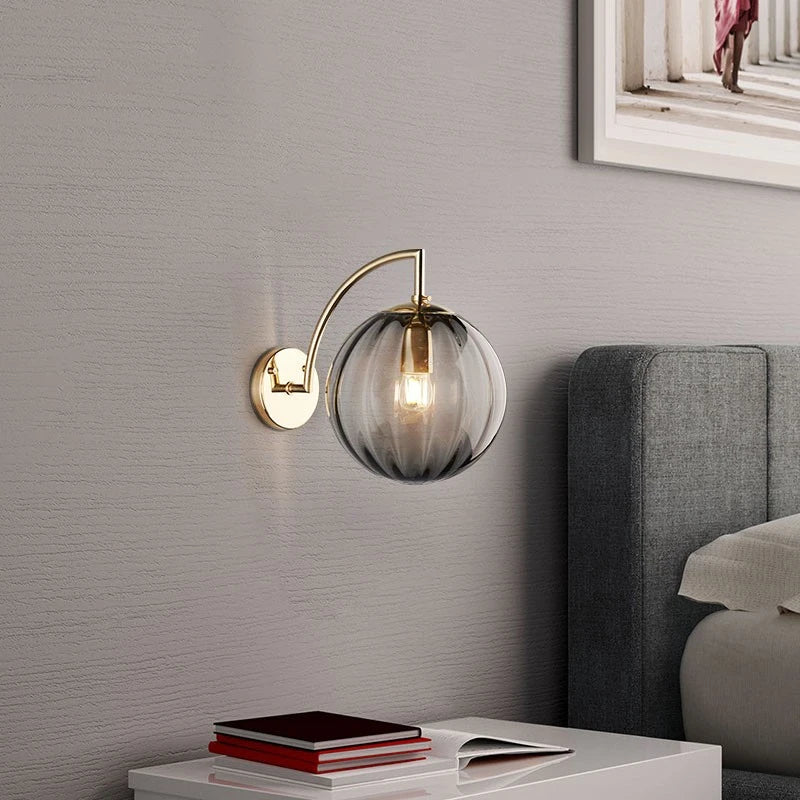 Modern Glass Ball Wall Lamp | Brass & Tinted Glass Design 6