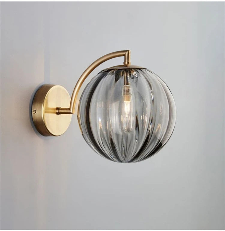 Modern Glass Ball Wall Lamp | Brass & Tinted Glass Design 7