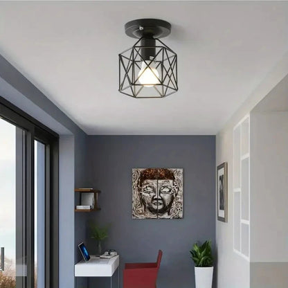 Modern Gold Ceiling Light | Geometric Metal Cage Design 0