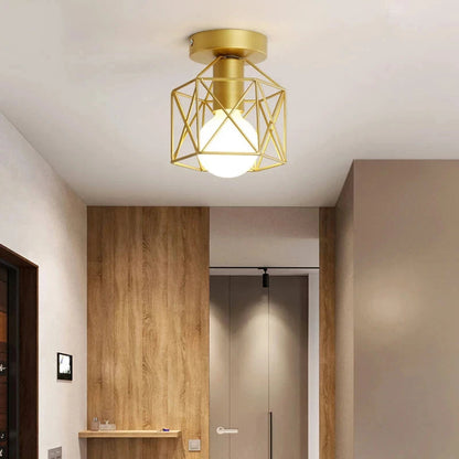 Modern Gold Ceiling Light | Geometric Metal Cage Design 1