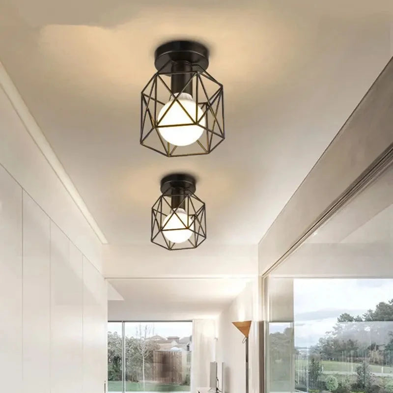 Modern Gold Ceiling Light | Geometric Metal Cage Design 2