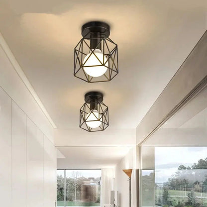 Modern Gold Ceiling Light | Geometric Metal Cage Design 2