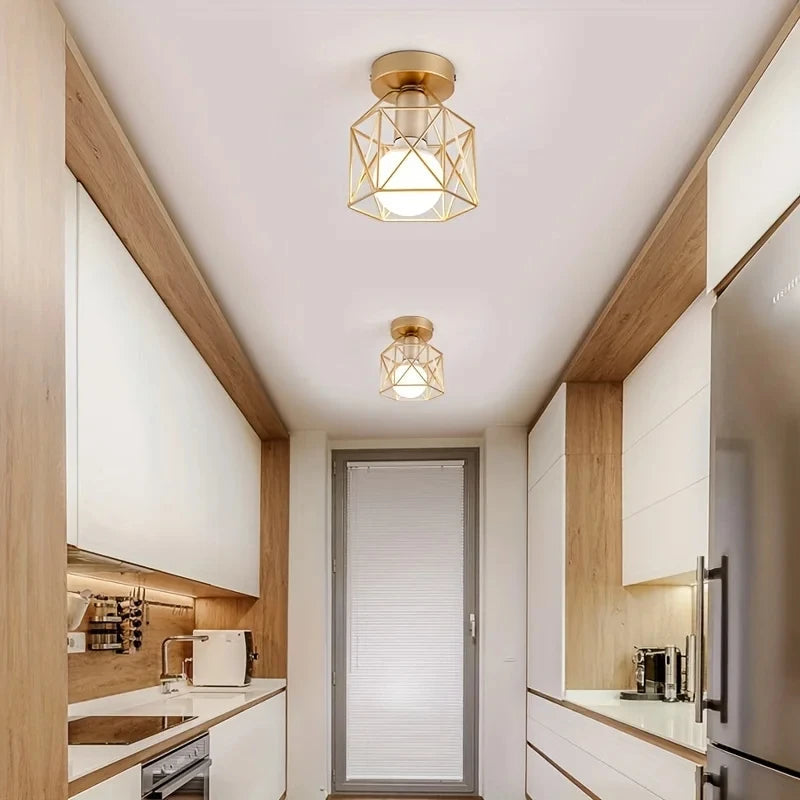 Modern Gold Ceiling Light | Geometric Metal Cage Design 3