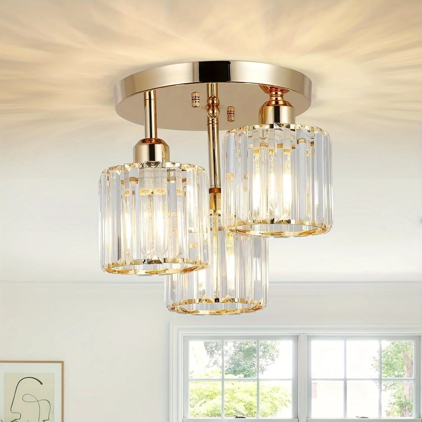 Modern Gold Luxury Crystal Ceiling Light | 3-Light Semi Flush Mount 1