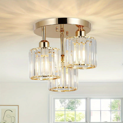 Modern Gold Luxury Crystal Ceiling Light | 3-Light Semi Flush Mount 1