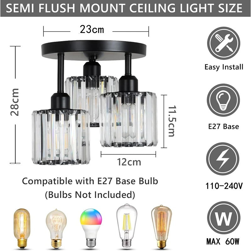 Modern Gold Luxury Crystal Ceiling Light | 3-Light Semi Flush Mount 2