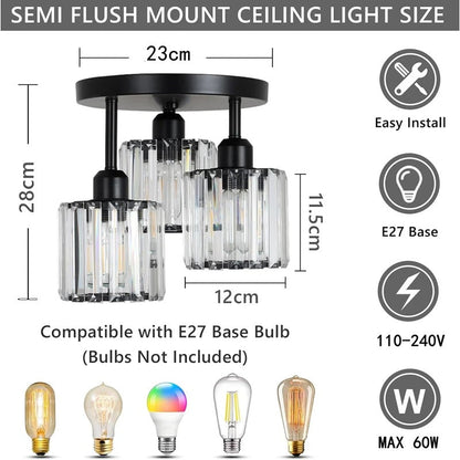 Modern Gold Luxury Crystal Ceiling Light | 3-Light Semi Flush Mount 2