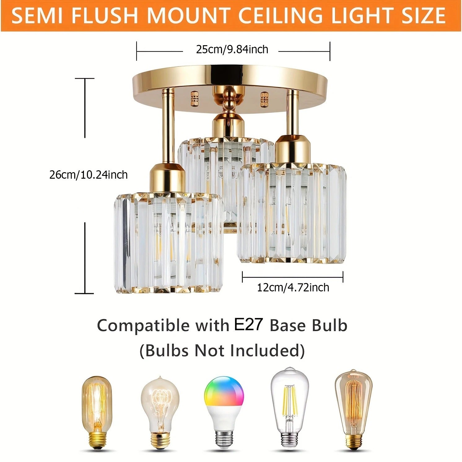 Modern Gold Luxury Crystal Ceiling Light | 3-Light Semi Flush Mount 3