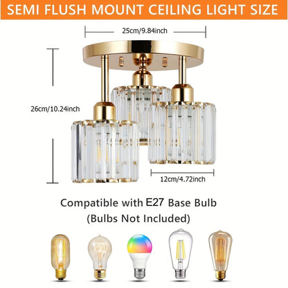 Modern Gold Luxury Crystal Ceiling Light | 3-Light Semi Flush Mount 3