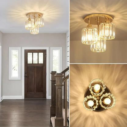 Modern Gold Luxury Crystal Ceiling Light | 3-Light Semi Flush Mount 4