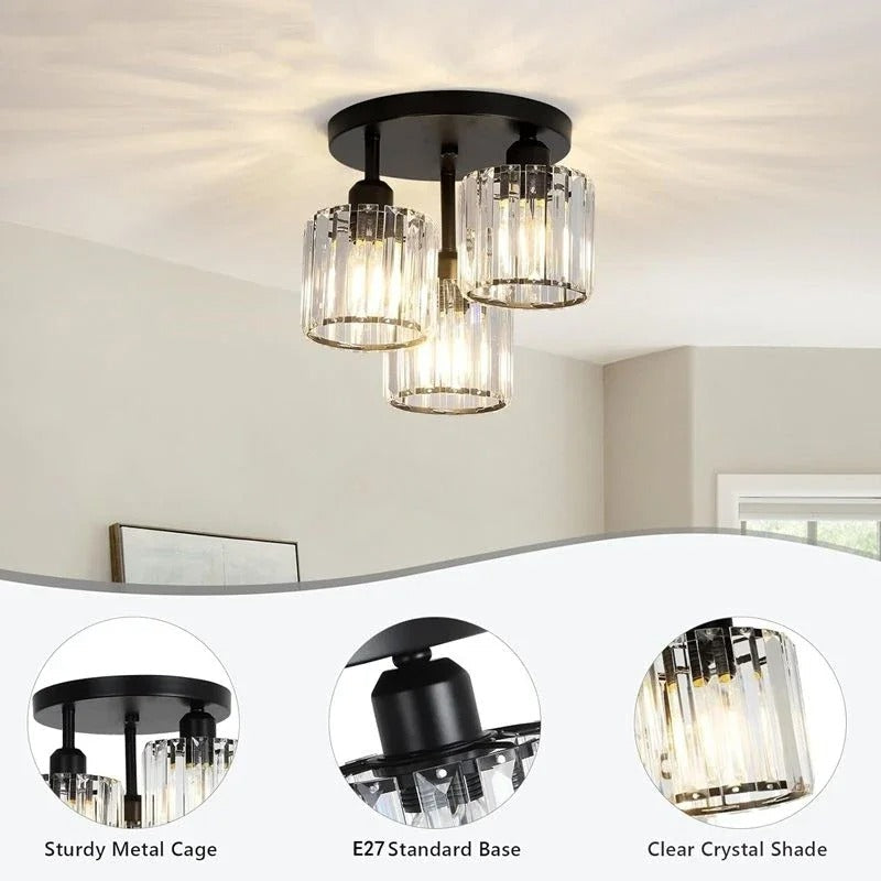 Modern Gold Luxury Crystal Ceiling Light | 3-Light Semi Flush Mount 6
