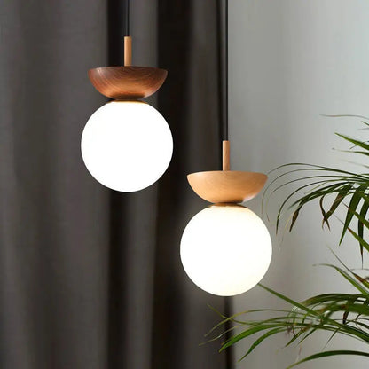 Modern Nordic Glass Ball Ceiling & Pendant Light | Wood Finish 1