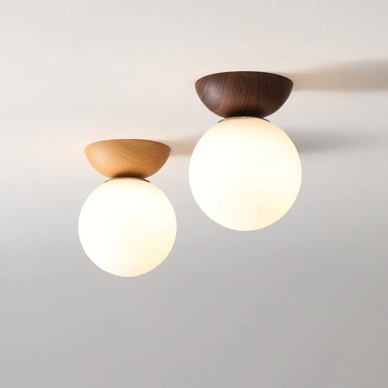 Modern Nordic Glass Ball Ceiling & Pendant Light | Wood Finish 2