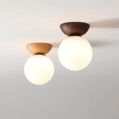 Modern Nordic Glass Ball Ceiling & Pendant Light | Wood Finish 2