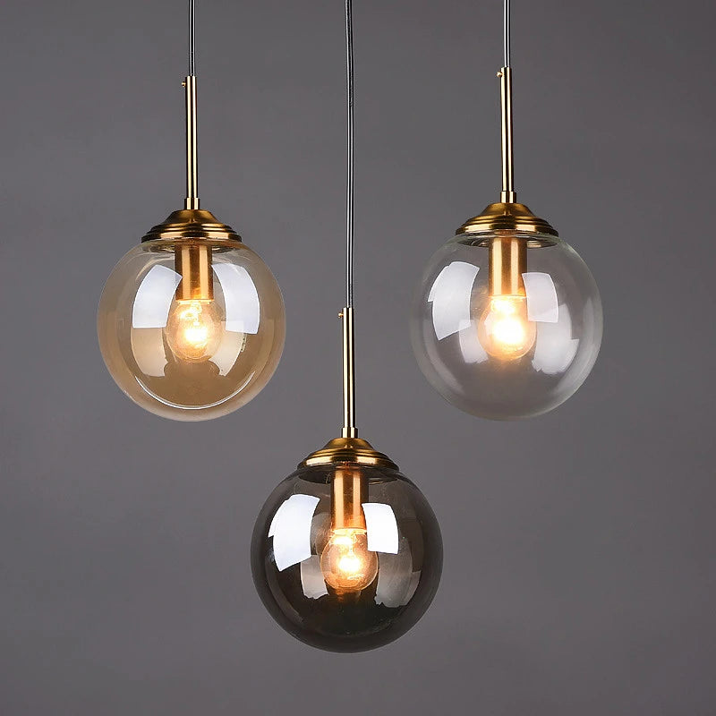 Modern Nordic Glass Globe Pendant Light | Amber, Smoke Grey, Clear Glass 1