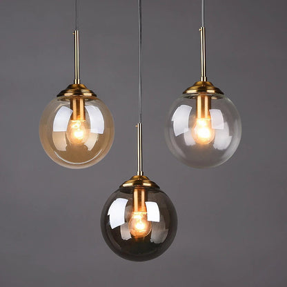 Modern Nordic Glass Globe Pendant Light | Amber, Smoke Grey, Clear Glass 1