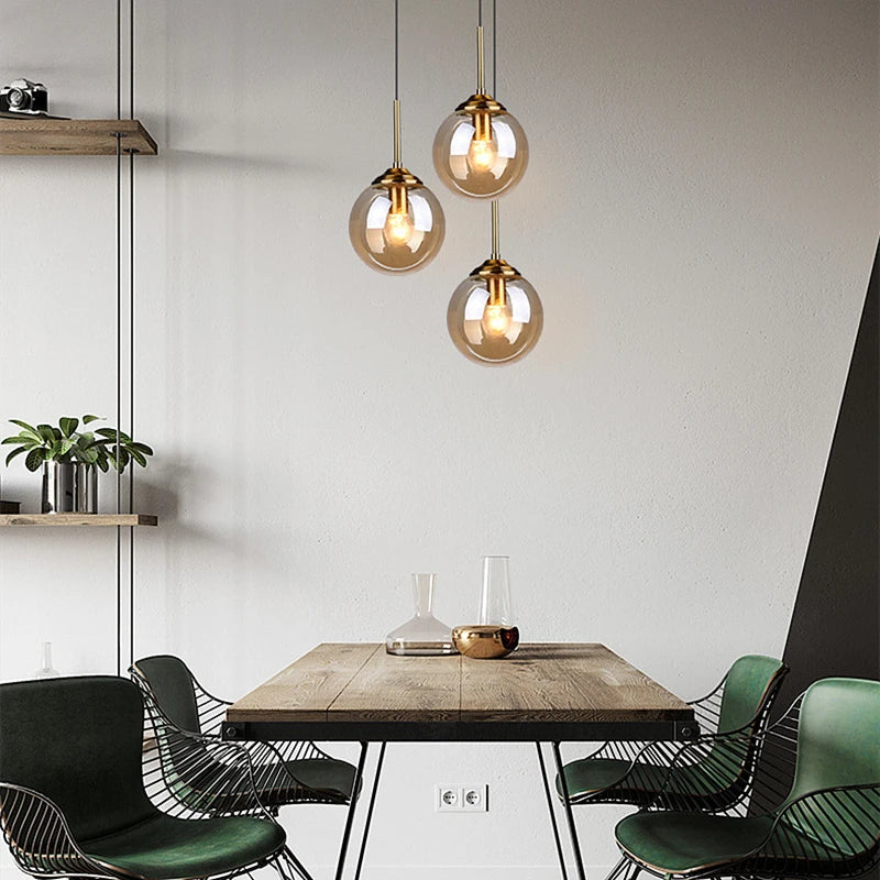 Modern Nordic Glass Globe Pendant Light | Amber, Smoke Grey, Clear Glass 2