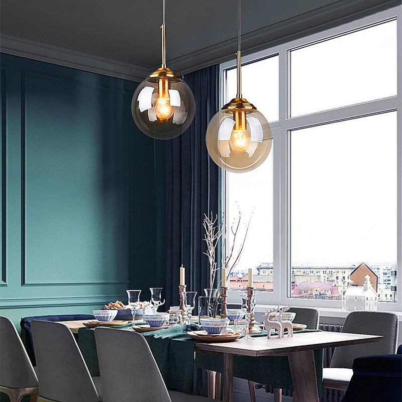 Modern Nordic Glass Globe Pendant Light | Amber, Smoke Grey, Clear Glass 3