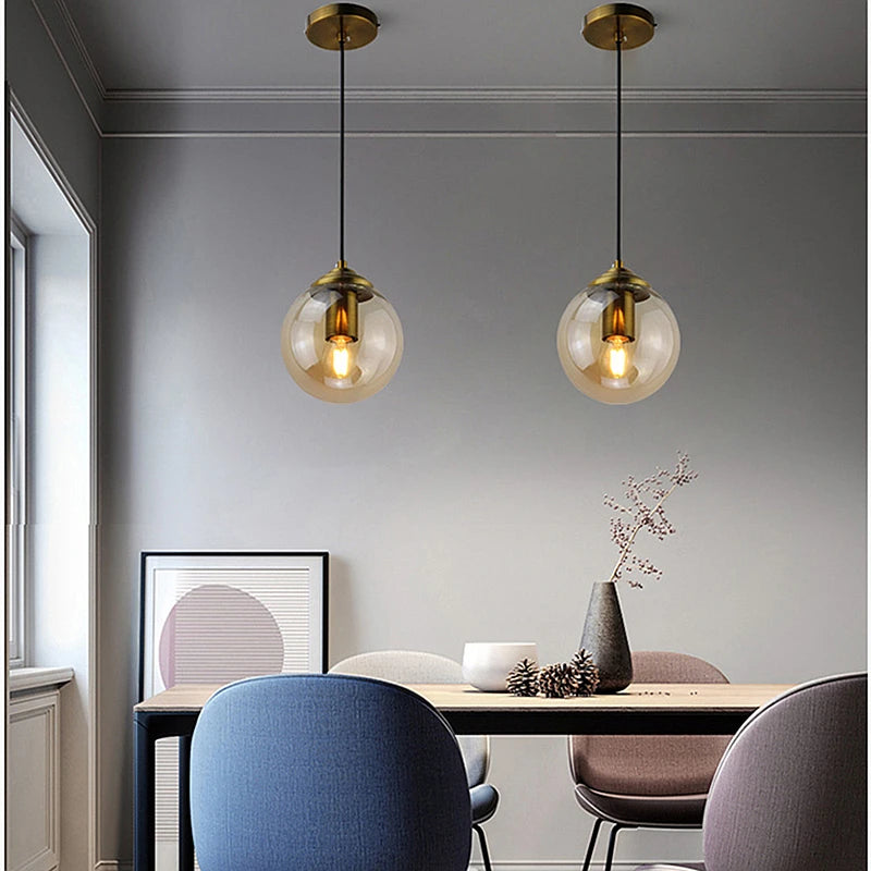 Modern Nordic Glass Globe Pendant Light | Amber, Smoke Grey, Clear Glass 4