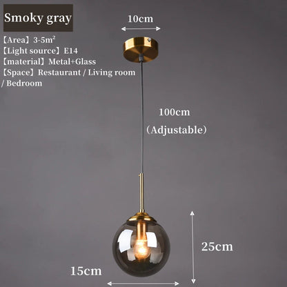 Modern Nordic Glass Globe Pendant Light | Amber, Smoke Grey, Clear Glass 6