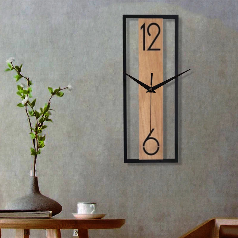 Modern Rectangular Wall Clock | Slim Wood Grain Frame Design 0
