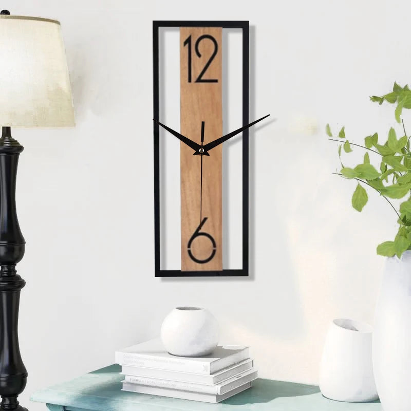 Modern Rectangular Wall Clock | Slim Wood Grain Frame Design 1