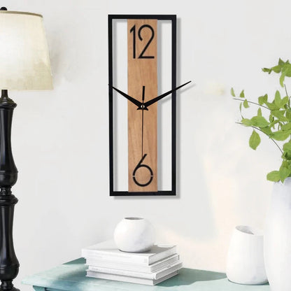Modern Rectangular Wall Clock | Slim Wood Grain Frame Design 1