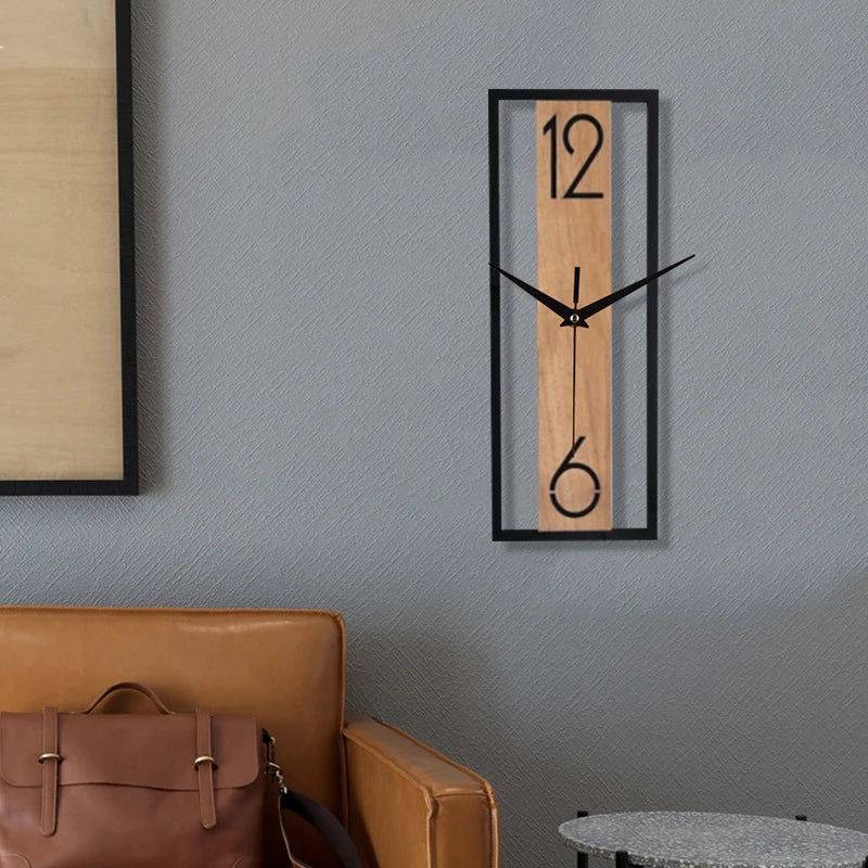 Modern Rectangular Wall Clock | Slim Wood Grain Frame Design 2