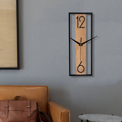 Modern Rectangular Wall Clock | Slim Wood Grain Frame Design 2