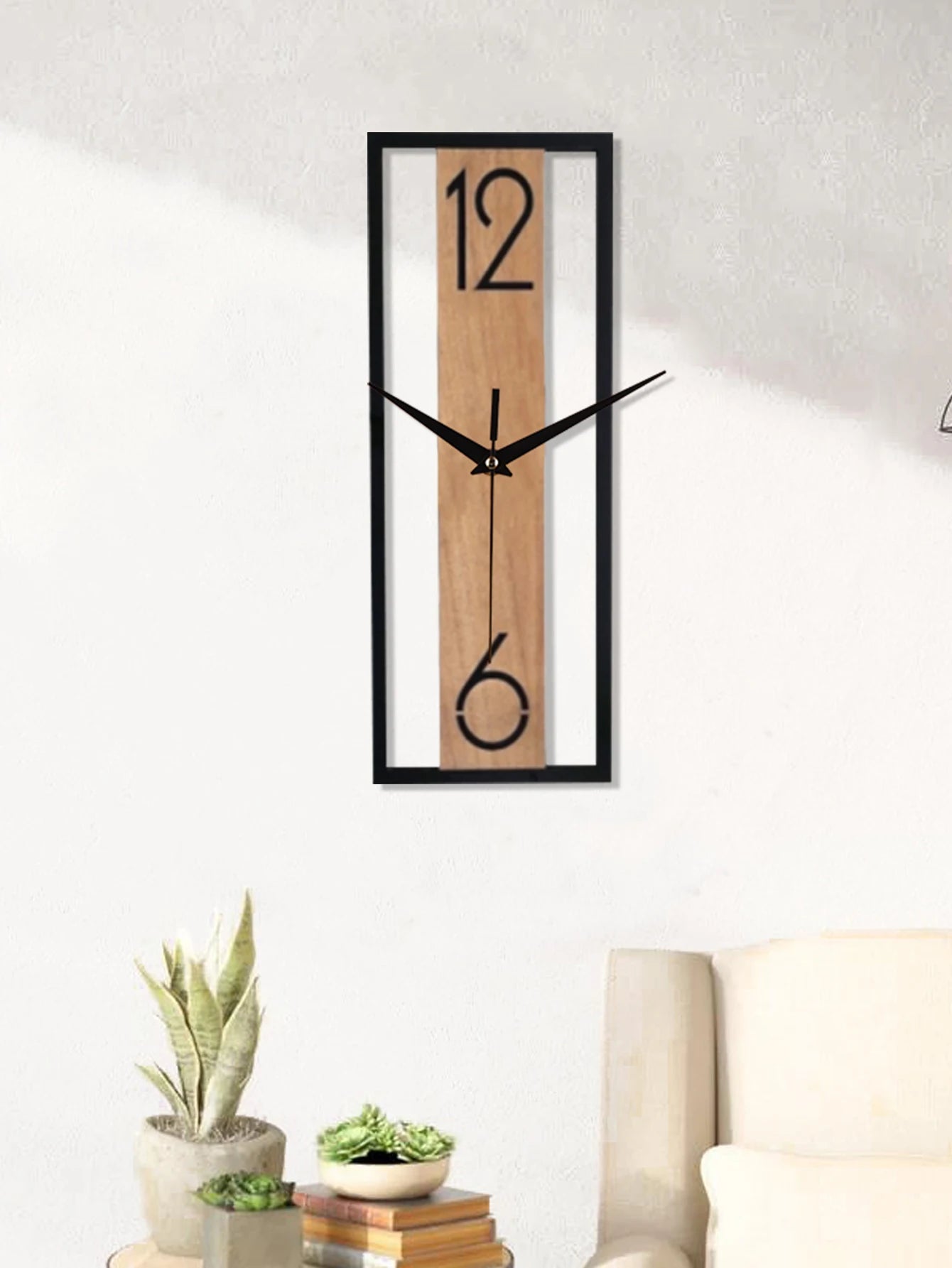 Modern Rectangular Wall Clock | Slim Wood Grain Frame Design 4
