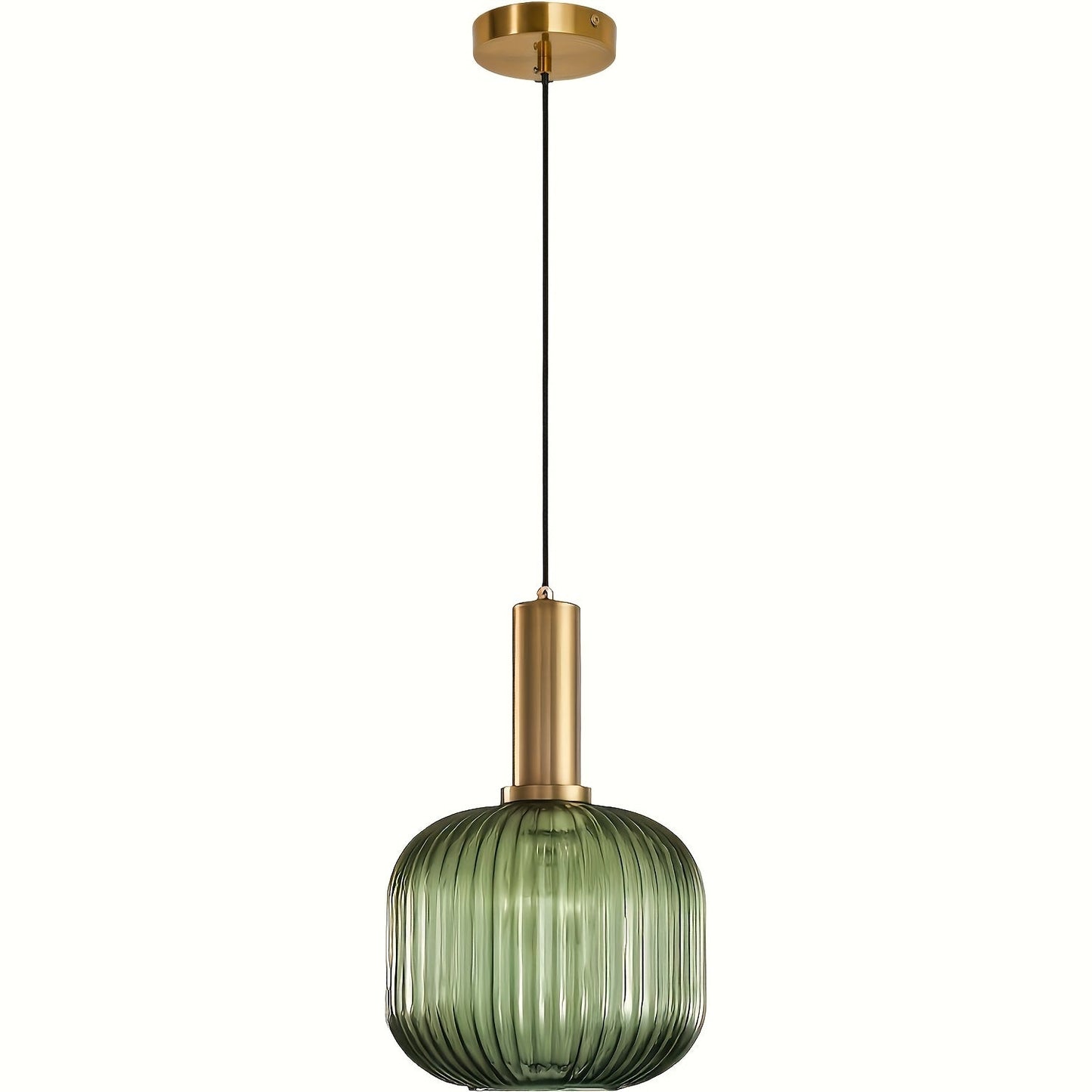 Modern Striped Glass Pendant Light | Brass & Ribbed Glass Shade 0