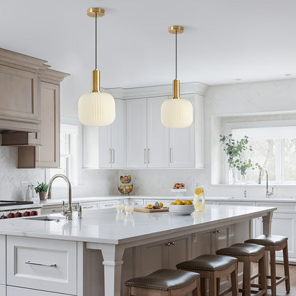 Modern Striped Glass Pendant Light | Brass & Ribbed Glass Shade 3