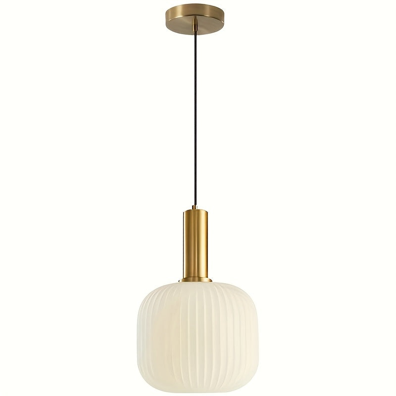 Modern Striped Glass Pendant Light | Brass & Ribbed Glass Shade 5