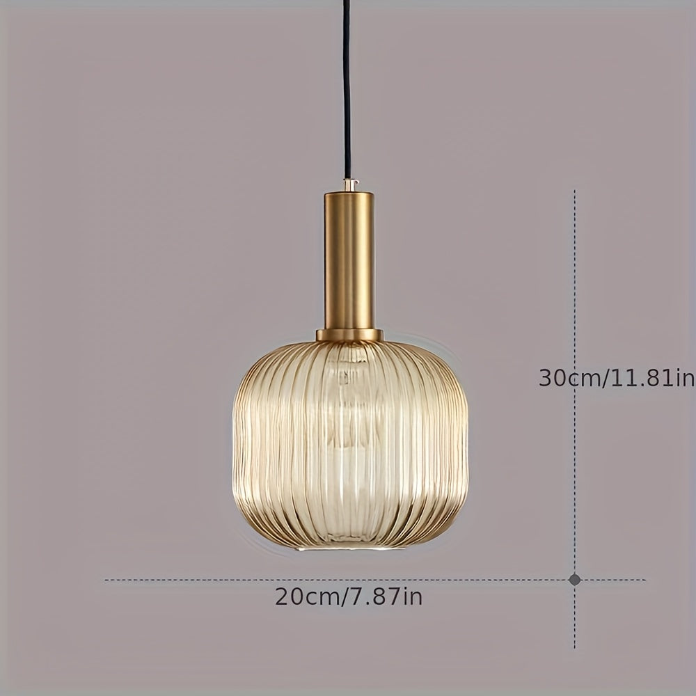 Modern Striped Glass Pendant Light | Brass & Ribbed Glass Shade 8